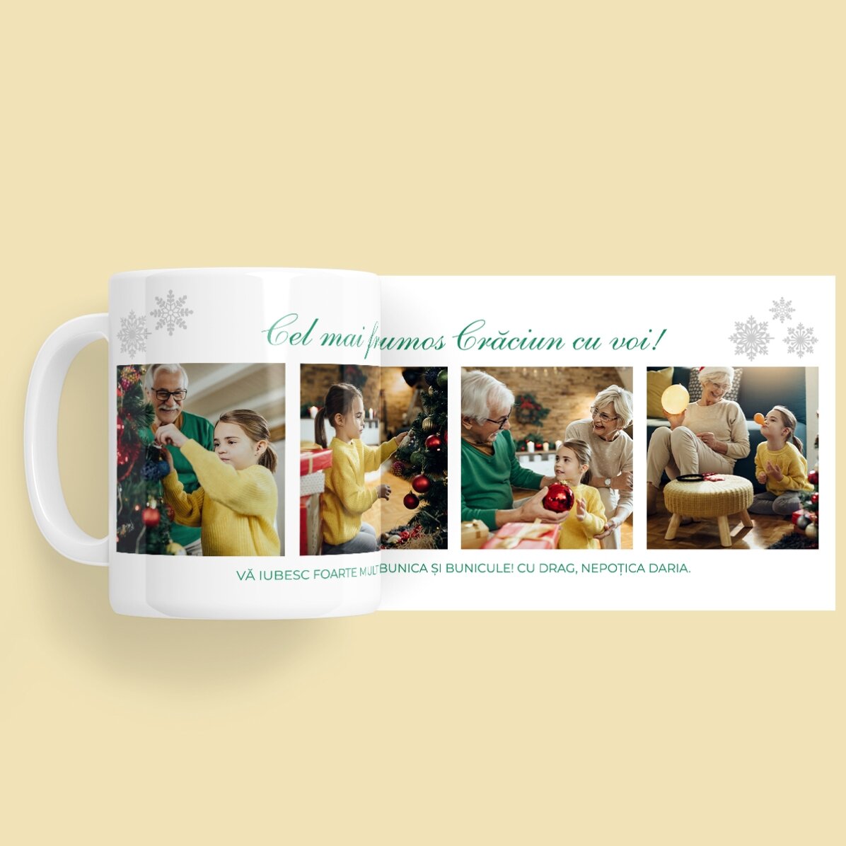 Taza personalizada con 4 fotos y un mensaje navideño para los abuelos