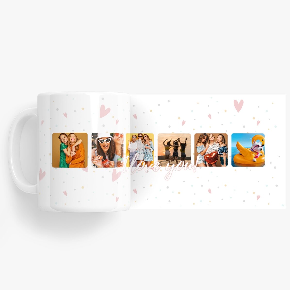 Taza personalizada con 6 fotos cuadradas y el texto «I love You» - Celebra el amor