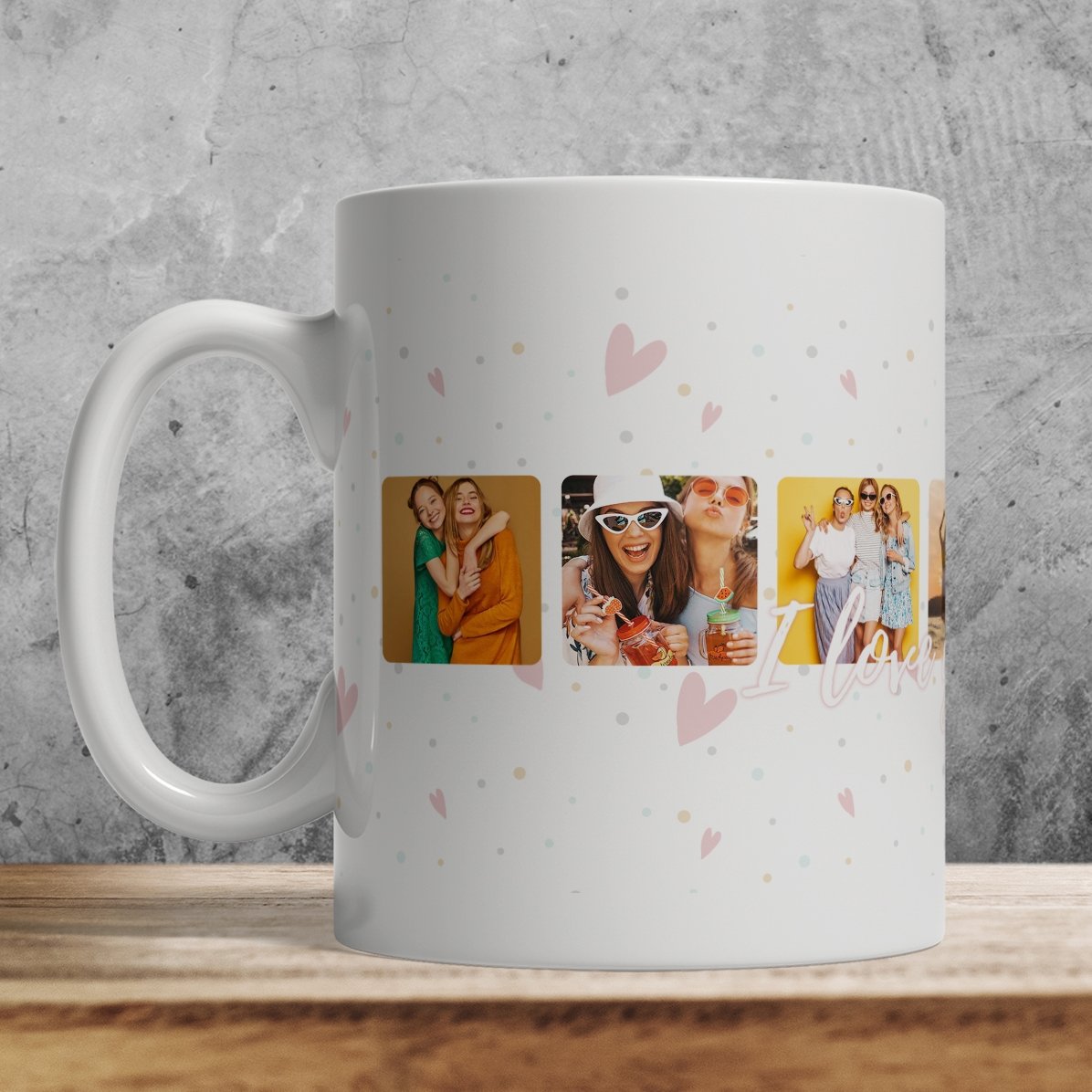 Taza personalizada con 6 fotos cuadradas y el texto «I love You» - Celebra el amor