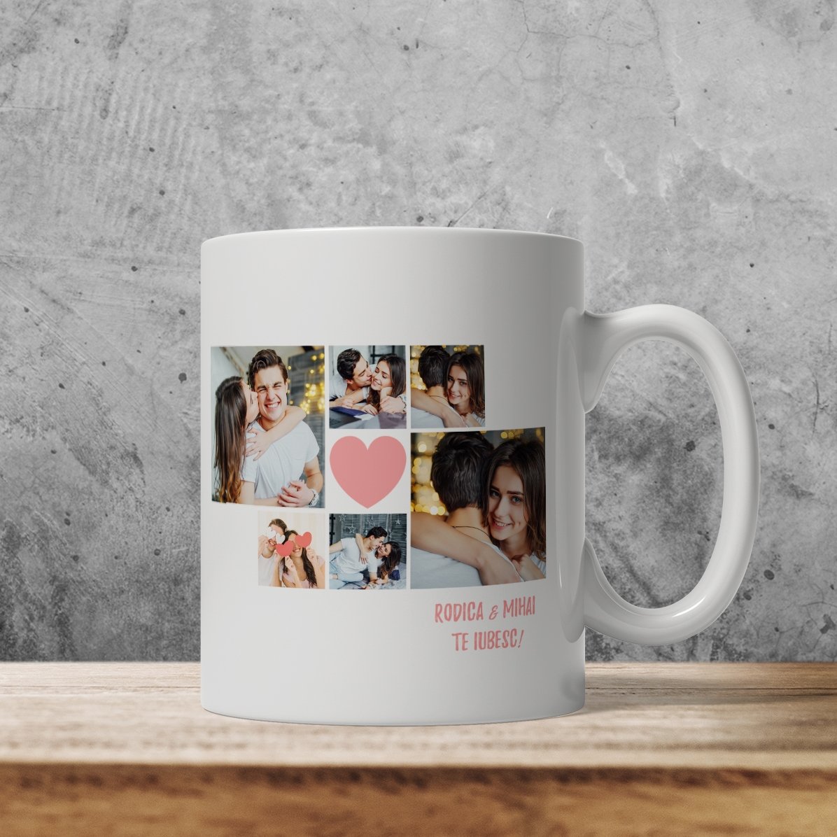 Taza personalizada con 6 fotos y texto: «Momentos en pareja»