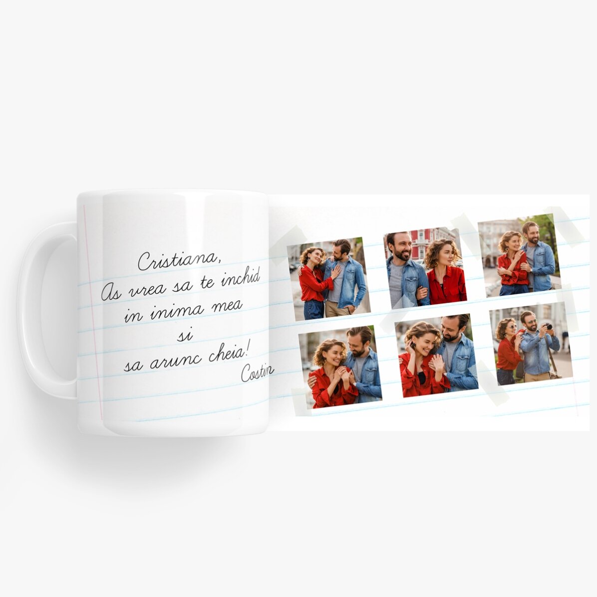 Taza personalizada con 6 fotos y texto clásico