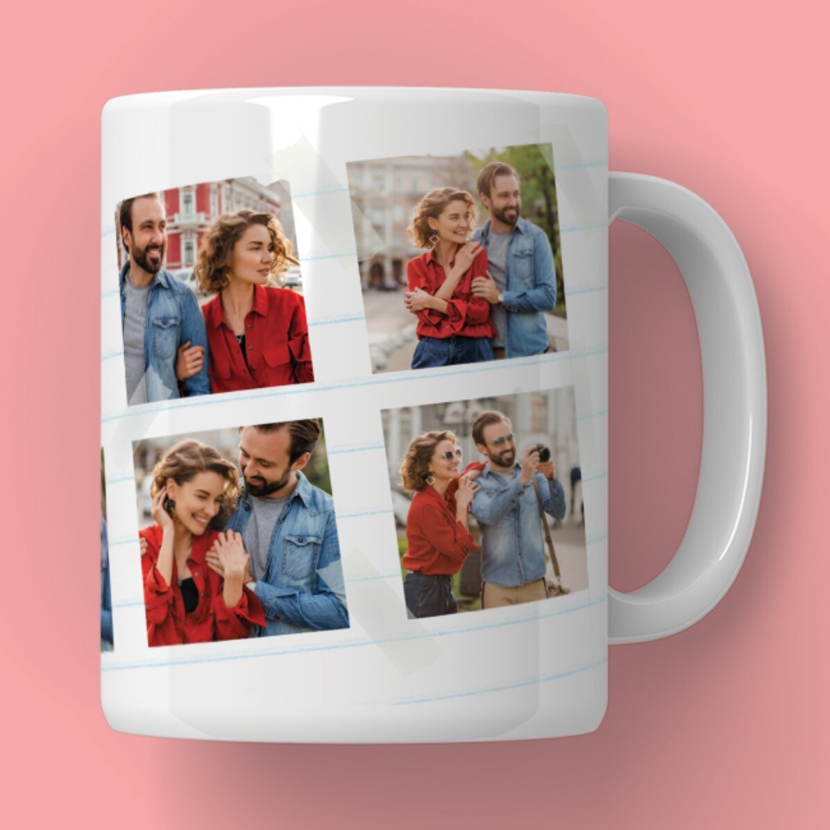 Taza personalizada con 6 fotos y texto clásico