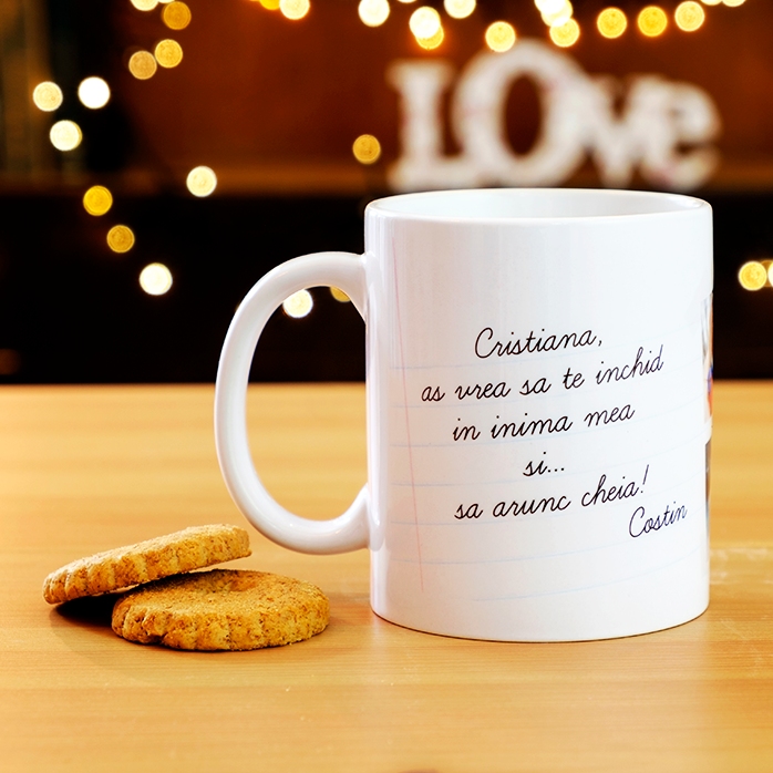 Taza personalizada con 6 fotos y texto clásico