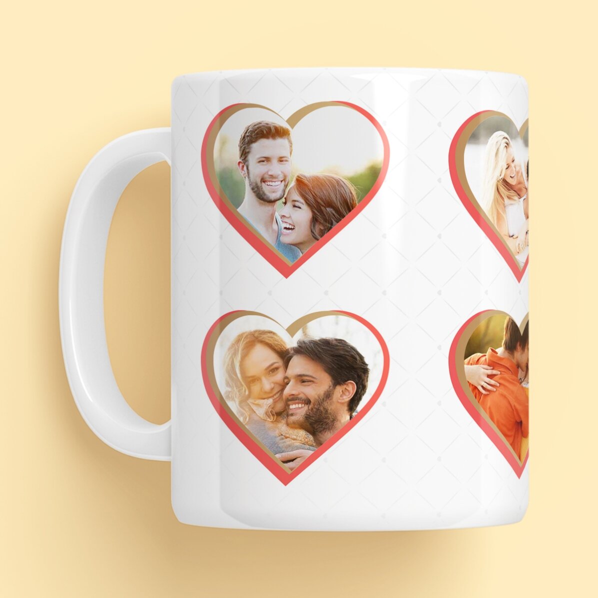 Taza personalizada con 8 fotos en forma de corazón