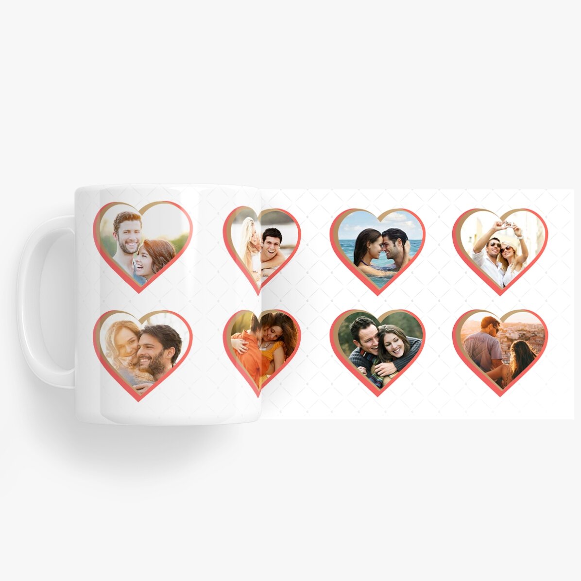 Taza personalizada con 8 fotos en forma de corazón