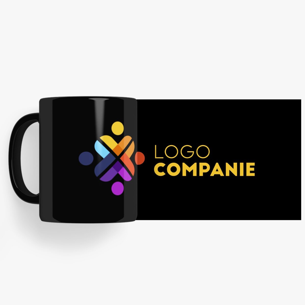 Taza personalizada con logotipo sobre fondo negro