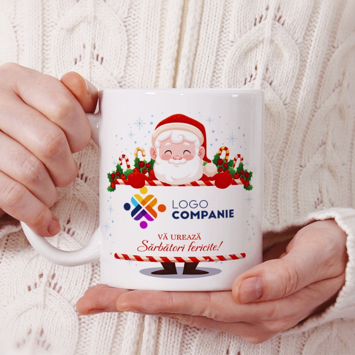 Taza personalizada con logotipo y mensaje - Papá Noel