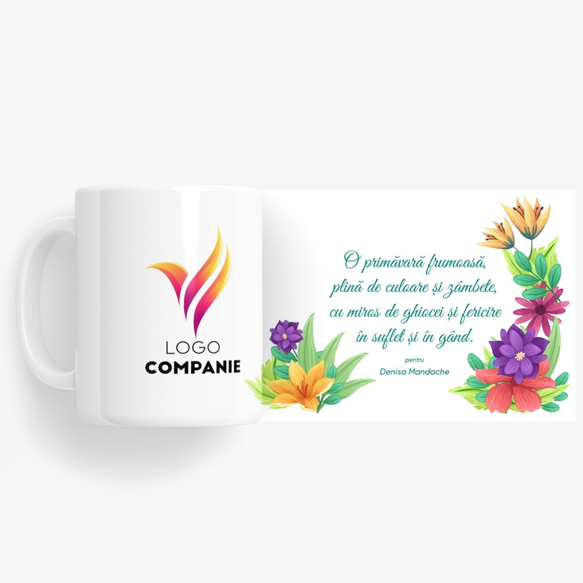 Taza personalizada con logotipo y texto - Flores de primavera