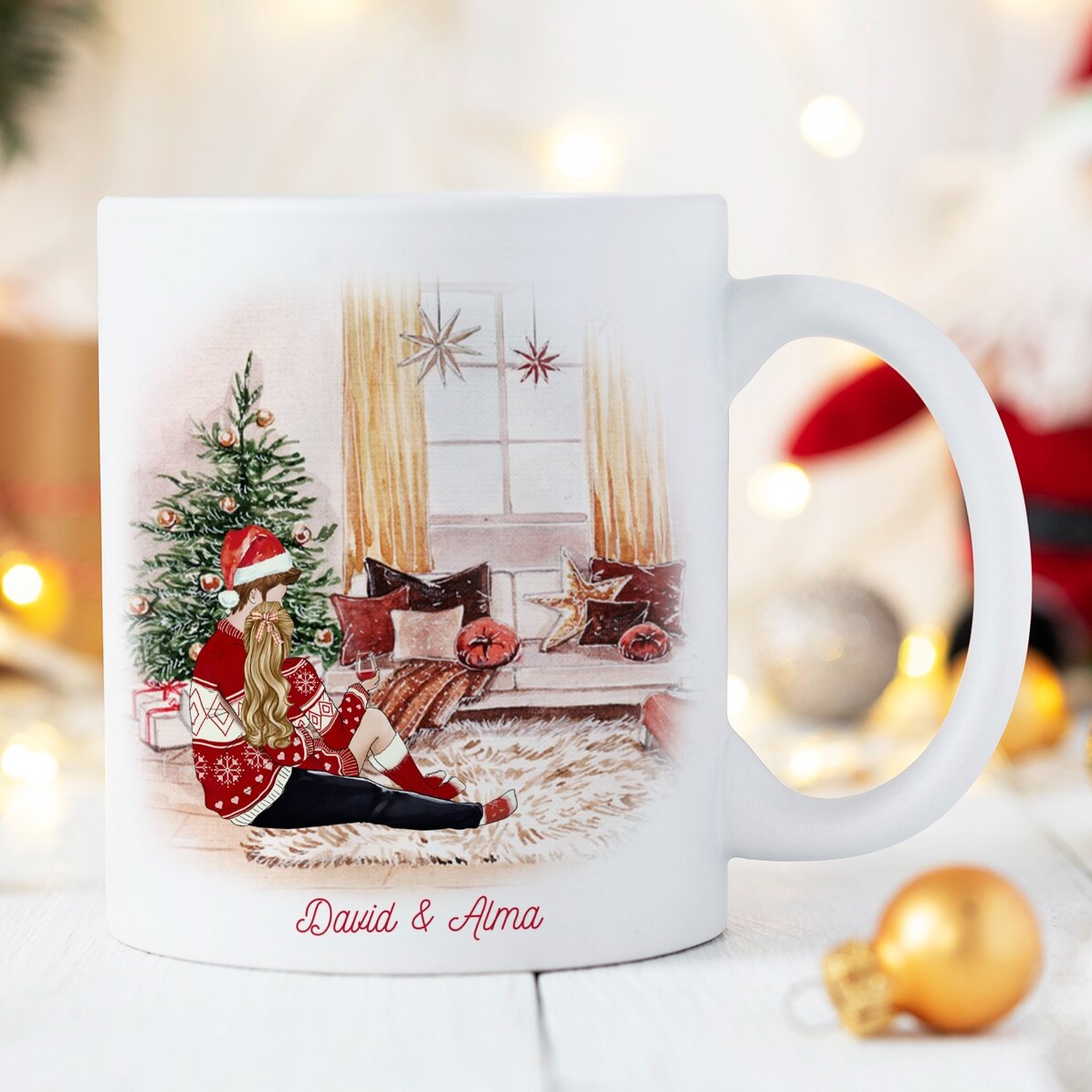Taza personalizada con nombre y mensaje para parejas - Nuestra maravillosa Navidad