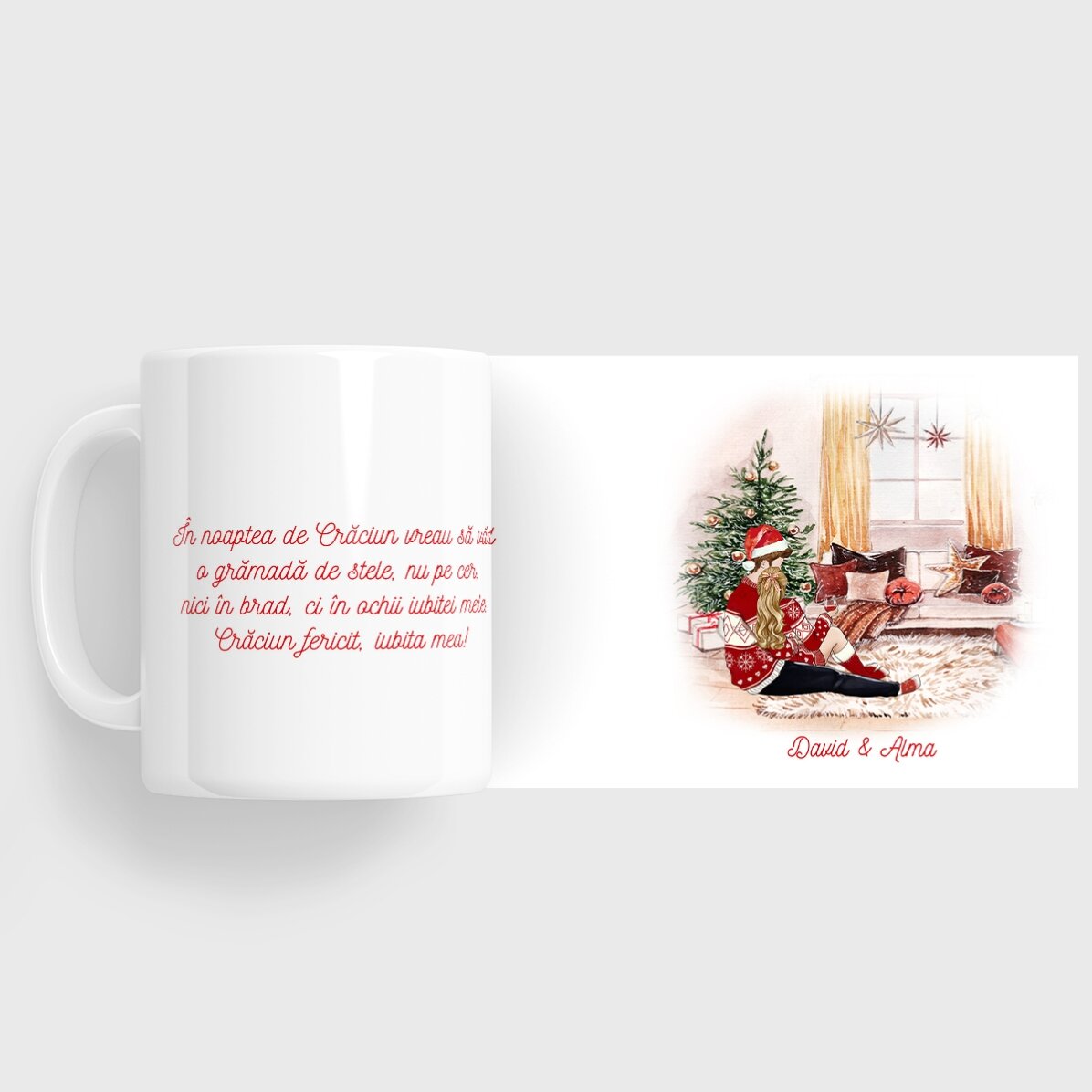 Taza personalizada con nombre y mensaje para parejas - Nuestra maravillosa Navidad