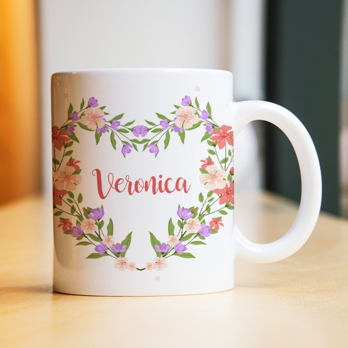 Taza personalizada con nombre y mensaje: ¡Qué bonita primavera!