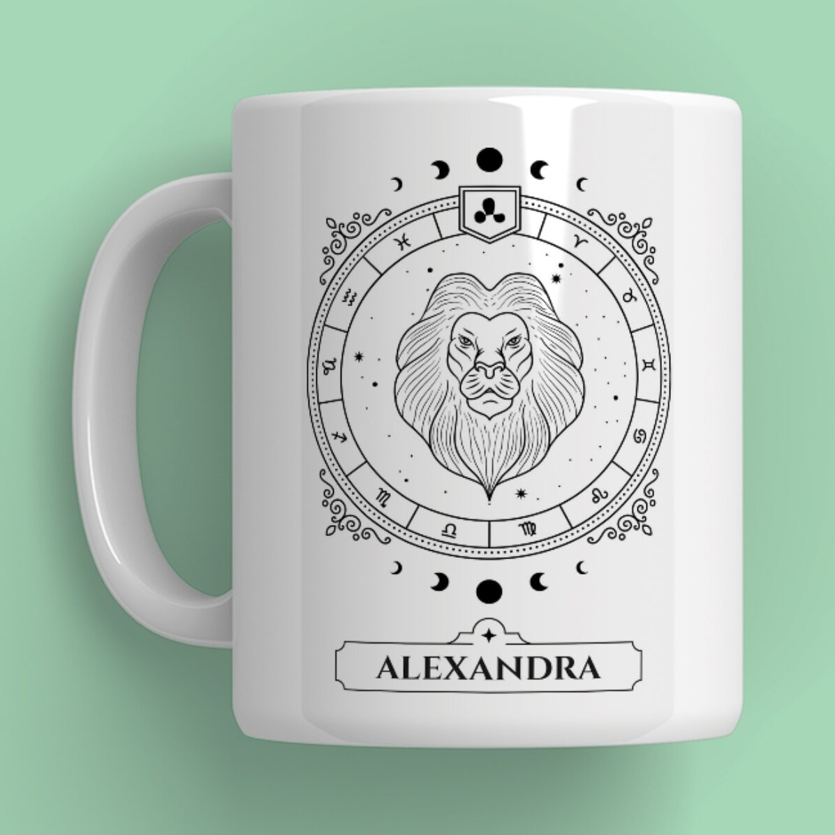 Taza personalizada con nombre y signo del zodiaco: Leo