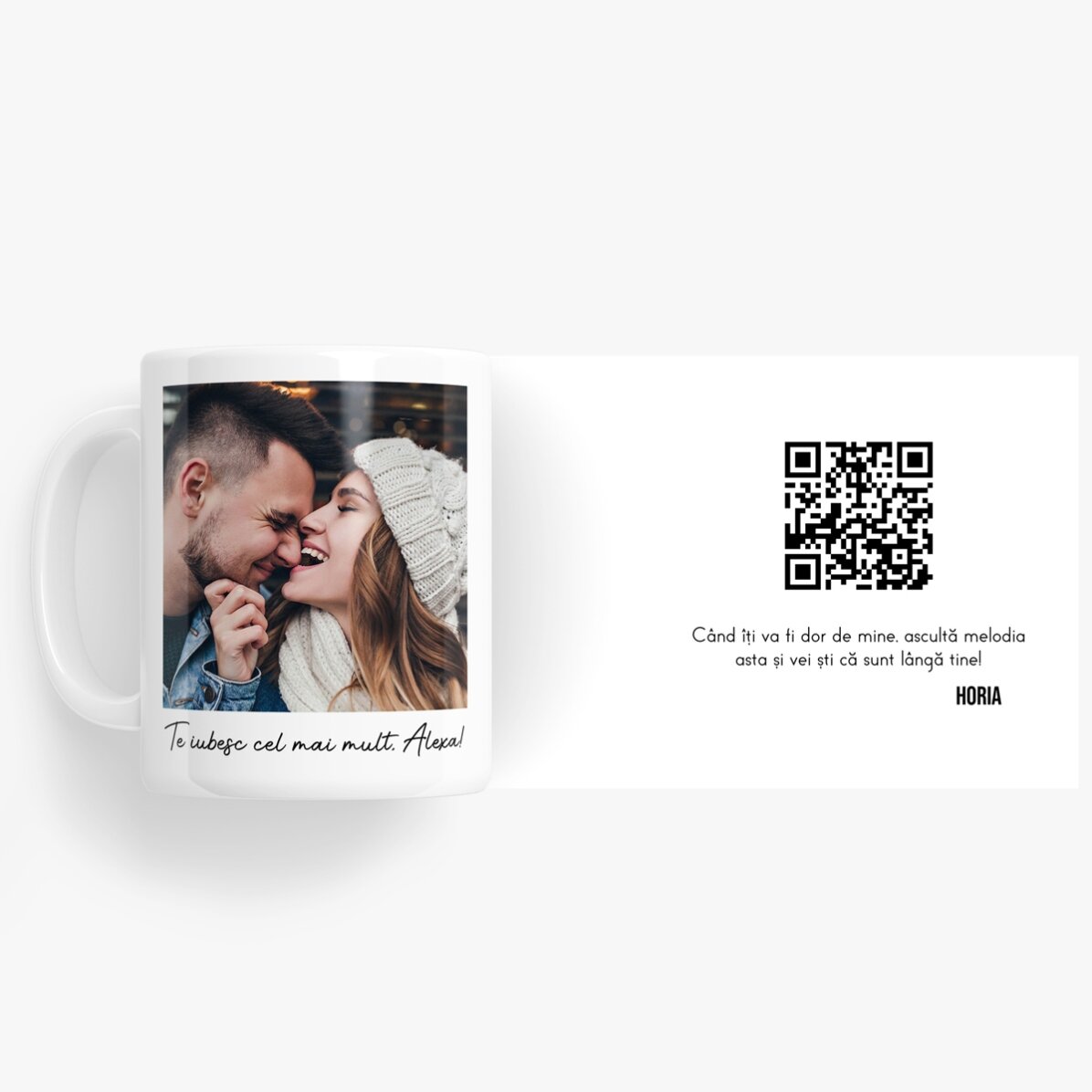 Taza personalizada con una foto, un mensaje y un código QR
