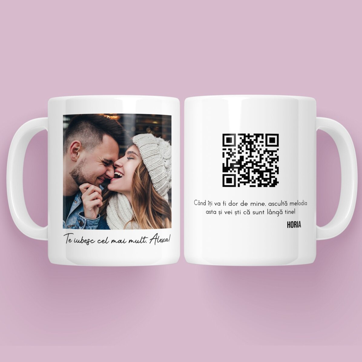Taza personalizada con una foto, un mensaje y un código QR