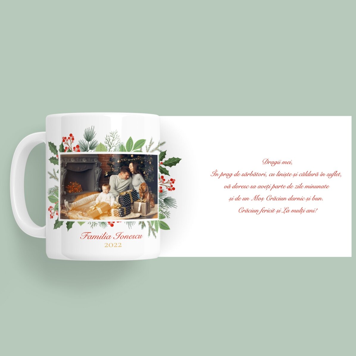 Taza personalizada con una foto y un texto: ¡Feliz Navidad!