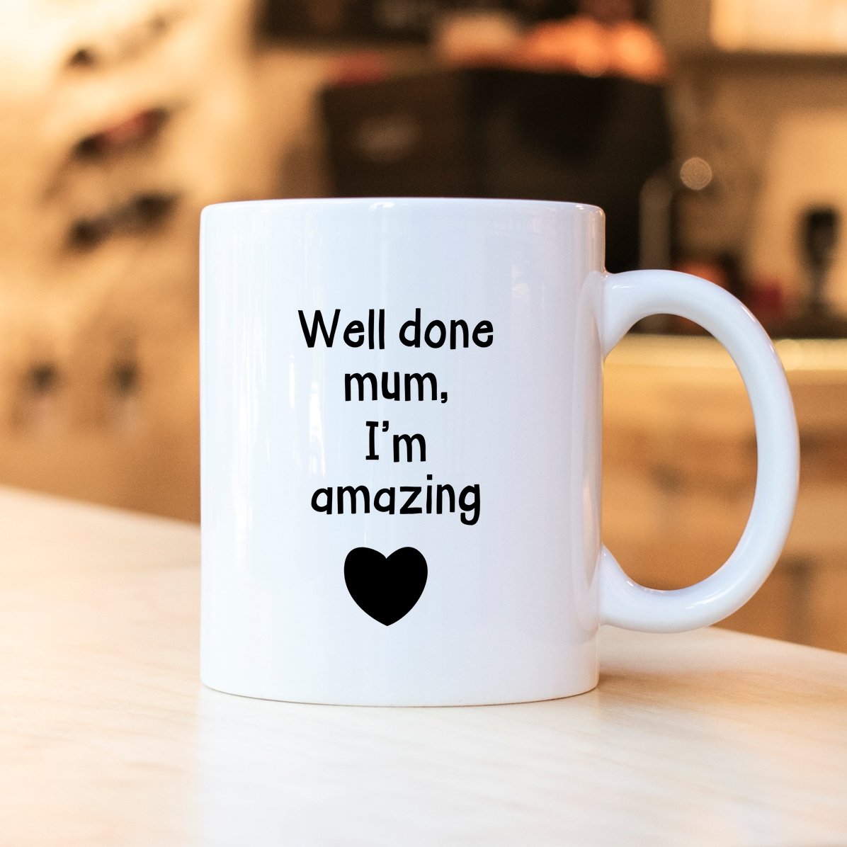 Taza personalizada con una foto y un texto: «Bien hecho, mamá»