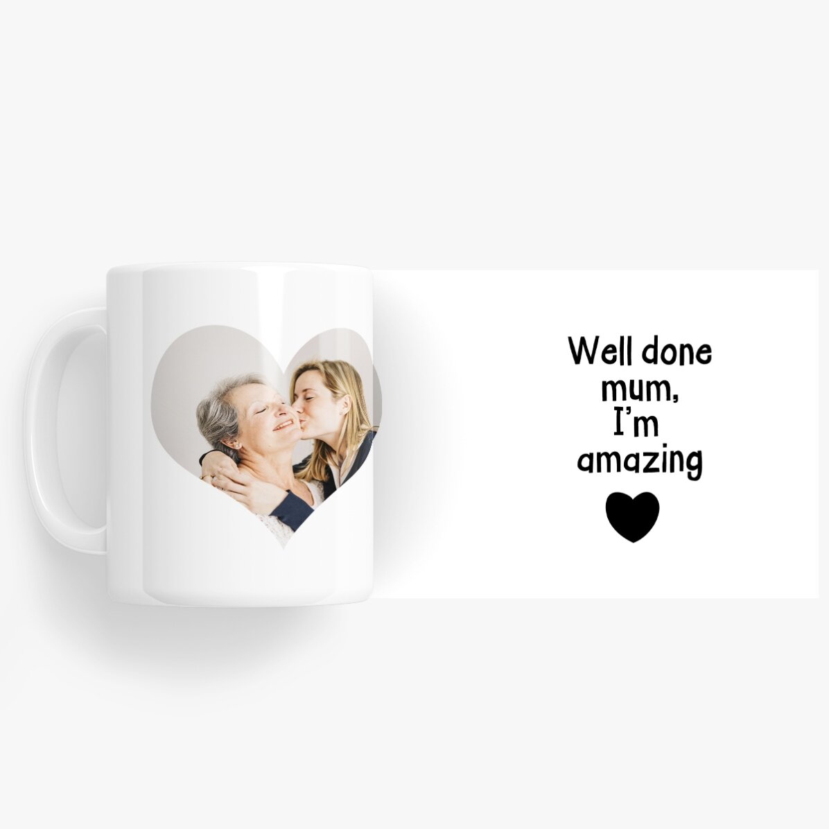 Taza personalizada con una foto y un texto: «Bien hecho, mamá»