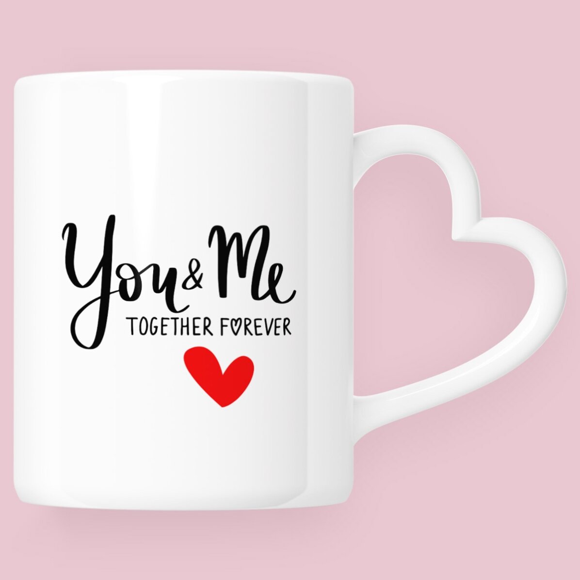 Personalised mug with photo and text - You&Me; - heart-shaped handle design