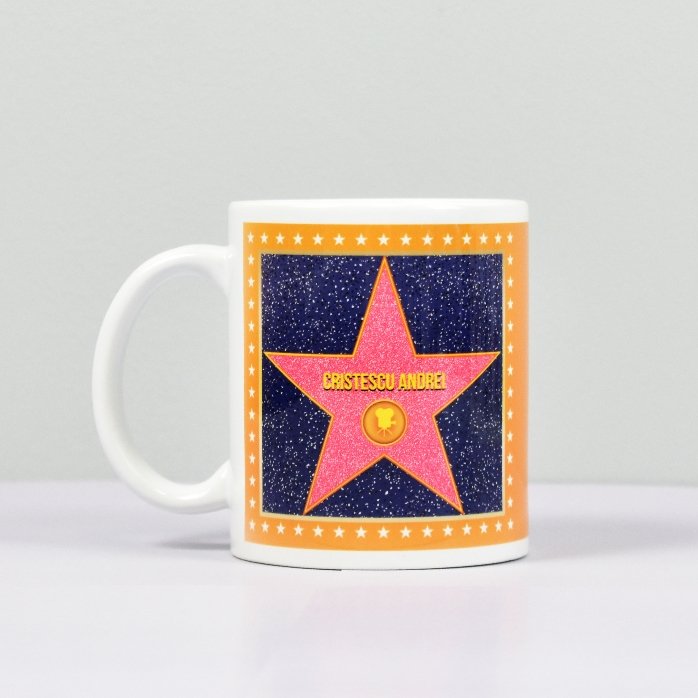 Taza personalizada con una foto: «La Estrella de la Gratitud», fondo naranja