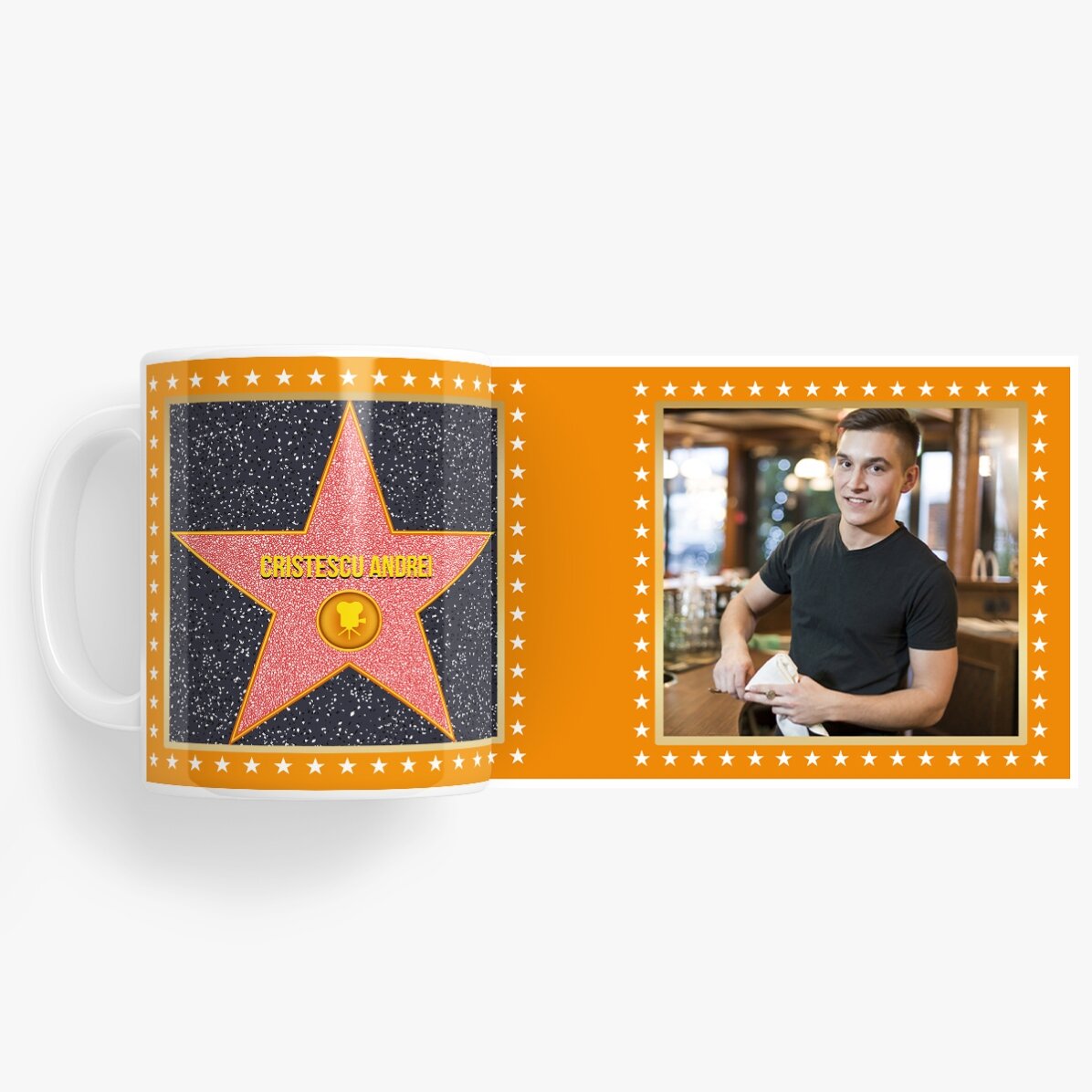 Taza personalizada con una foto: «La Estrella de la Gratitud», fondo naranja