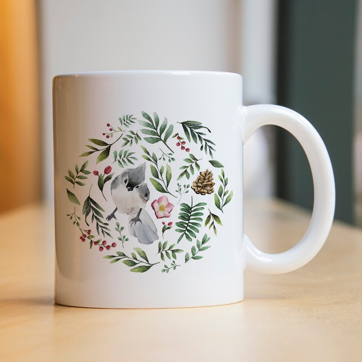 Taza personalizada con un pájaro para ella - modelo navideño