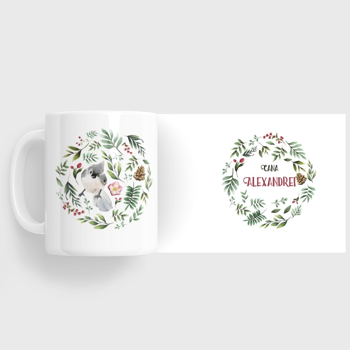 Taza personalizada con un pájaro para ella - modelo navideño