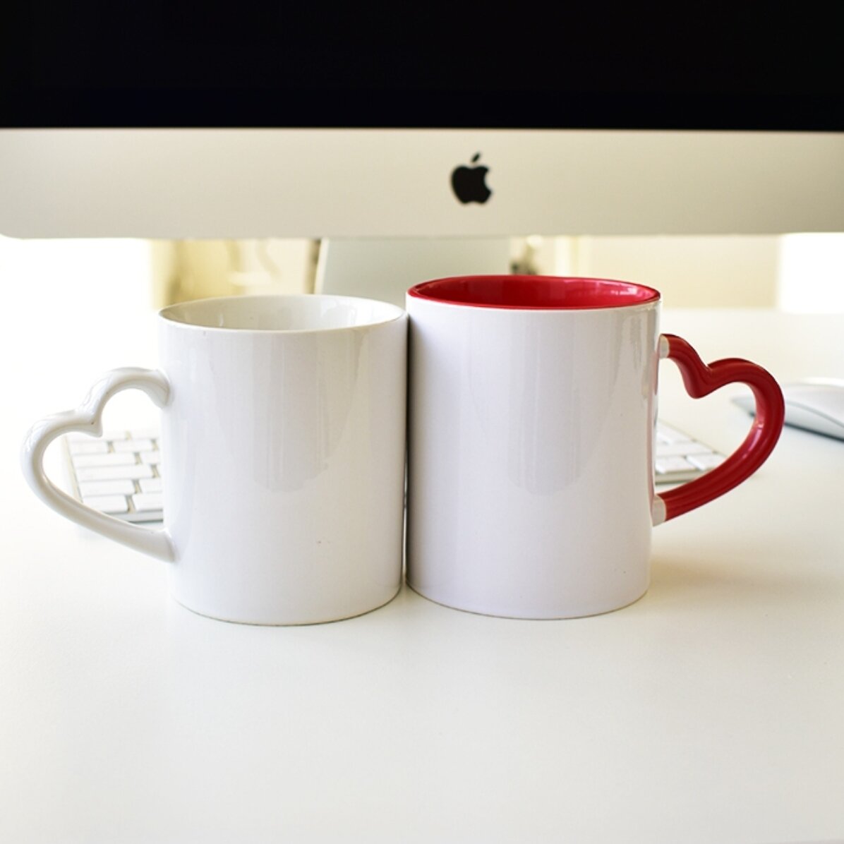 Personalised mug with photo and text - Forever - heart-shaped handle model