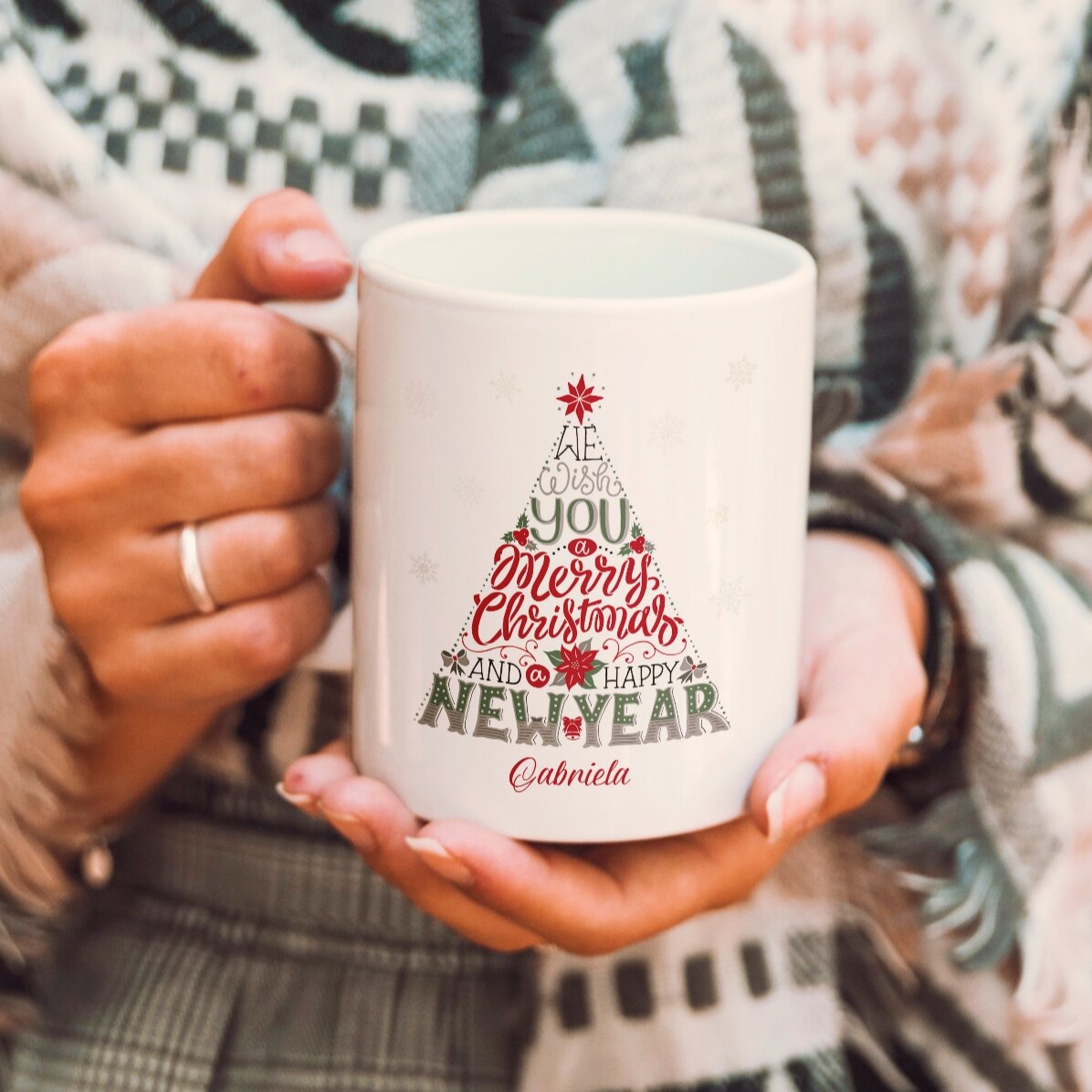 Taza personalizada con el texto «Feliz Año Nuevo»