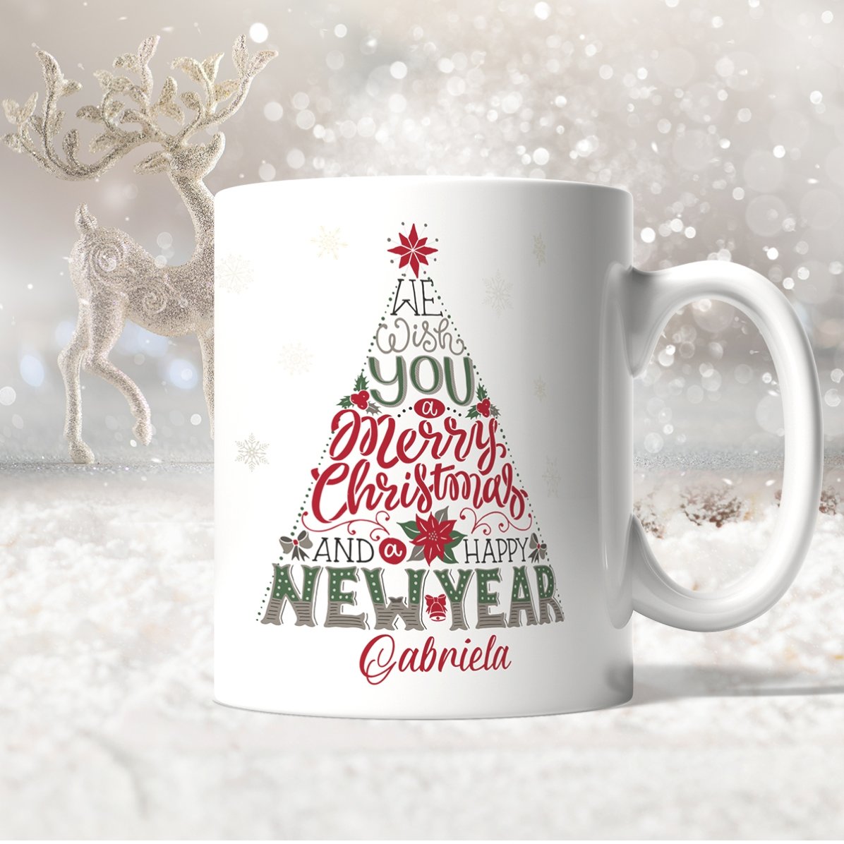 Taza personalizada con el texto «Feliz Año Nuevo»