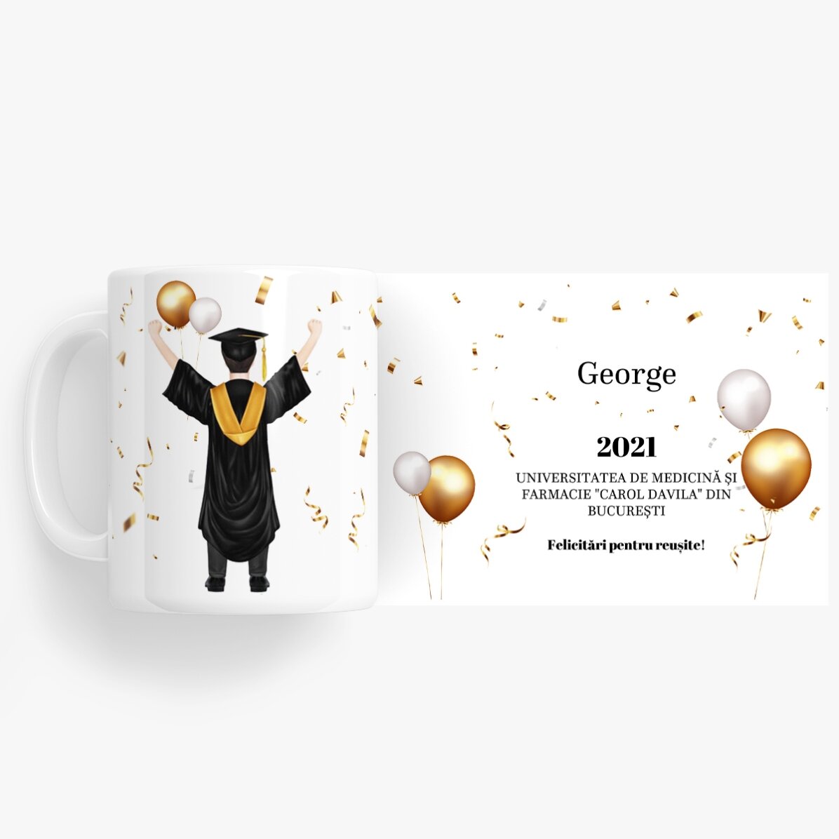 Taza personalizada con texto: «His graduation»