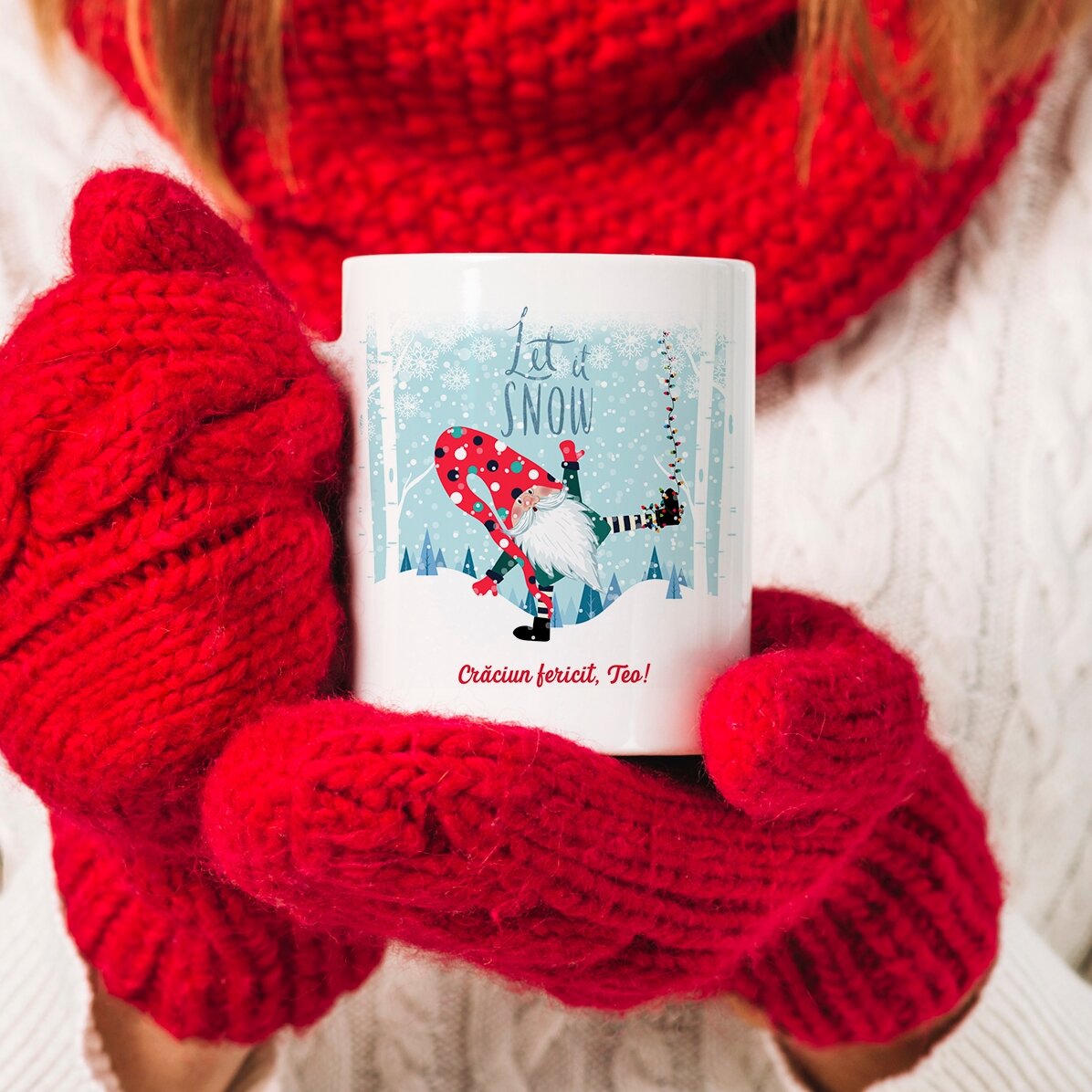Taza personalizada con texto: «Let it snow»