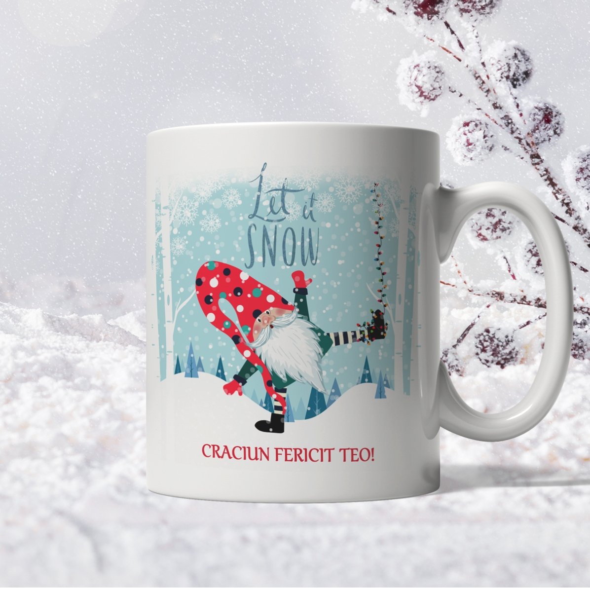 Taza personalizada con texto: «Let it snow»
