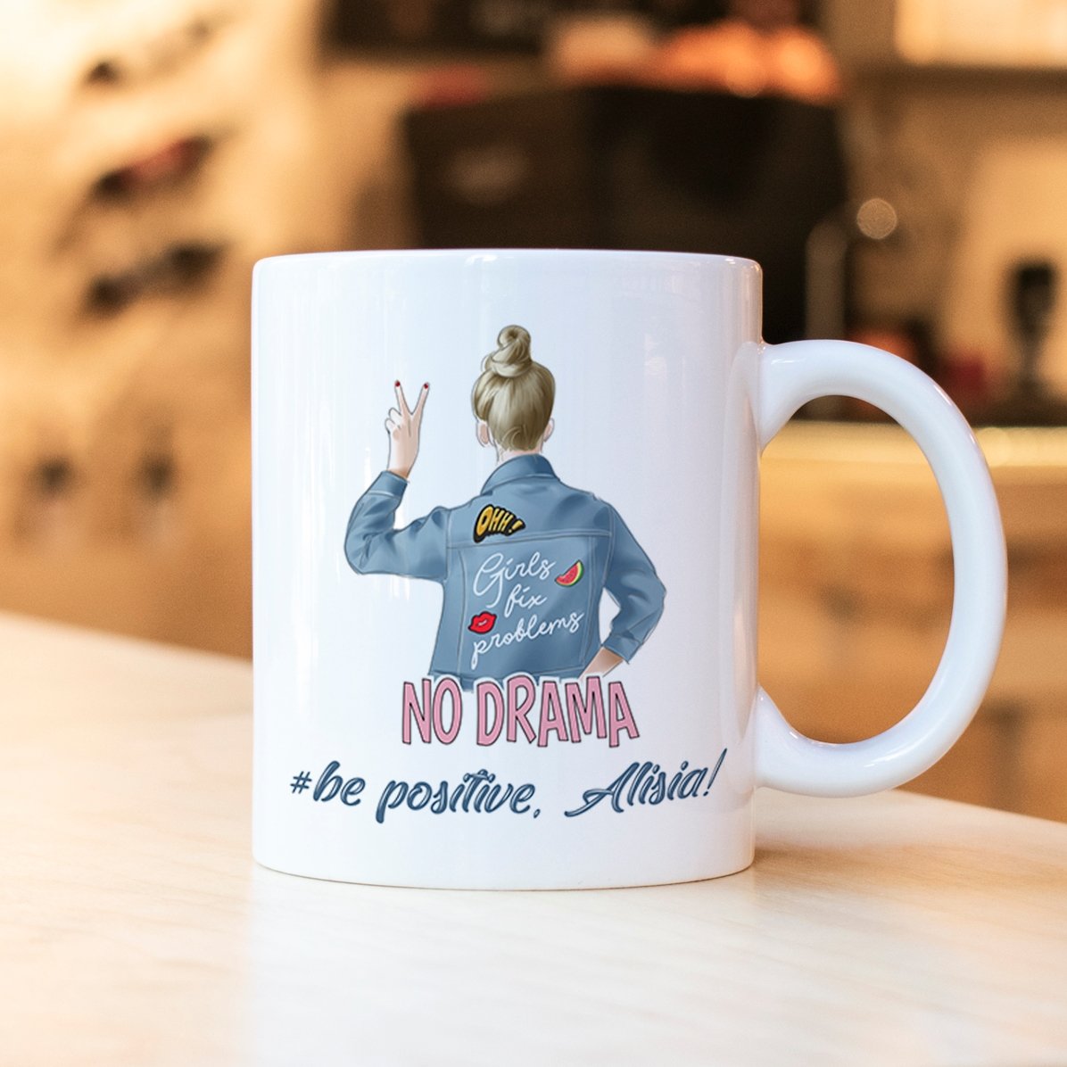 Taza personalizada con texto: «No drama»