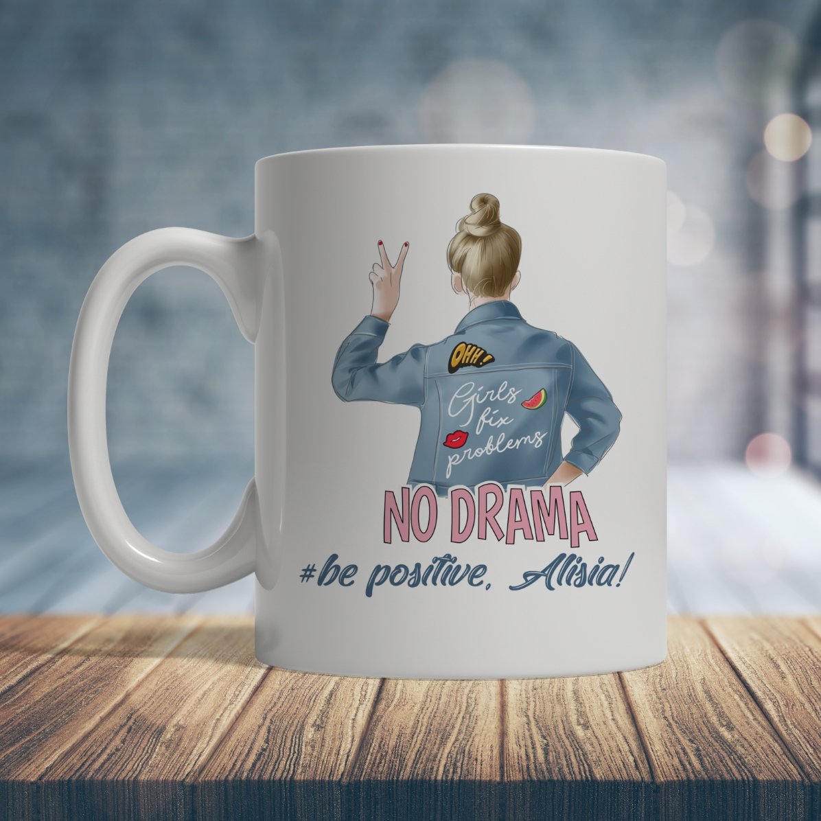 Taza personalizada con texto: «No drama»