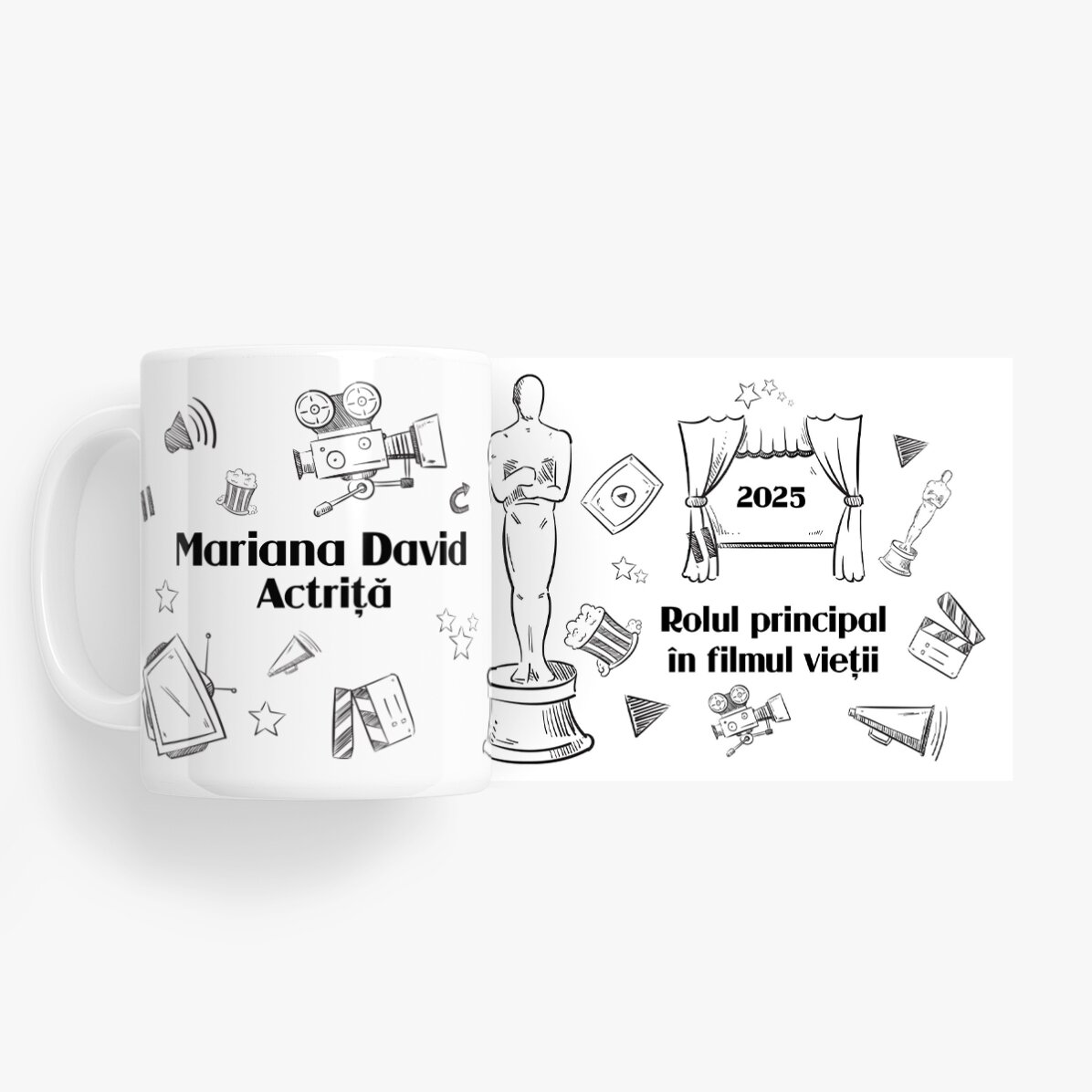 Taza personalizada con texto para actores - Conjunto «Hand drawn»