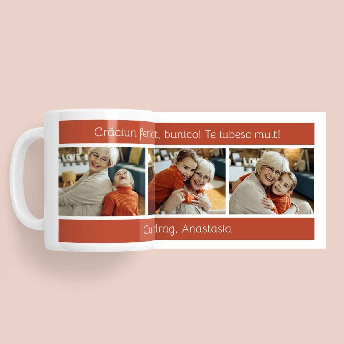 Taza personalizada con texto y 3 fotos: ¡Feliz Navidad!