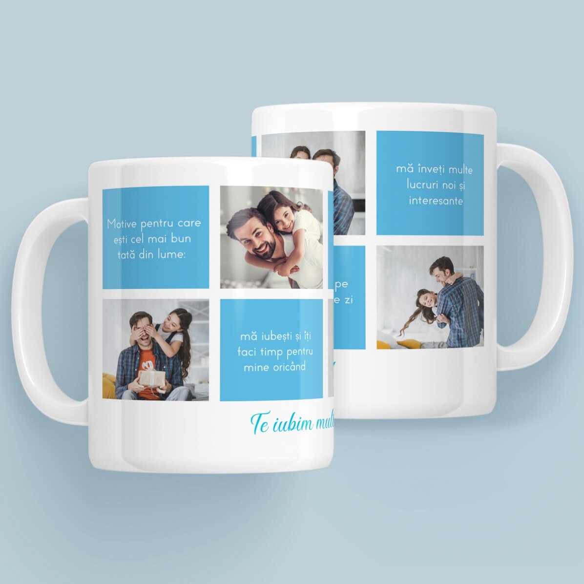 Taza personalizada con texto y 5 fotos: «Razones por las que te quiero»