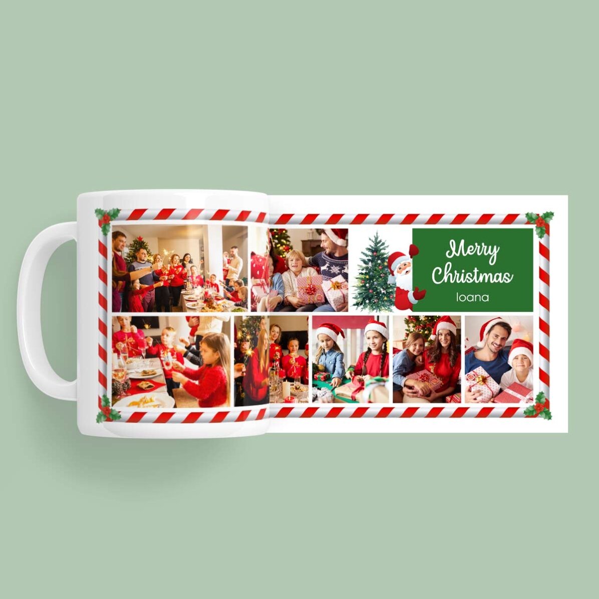 Taza personalizada con texto y 7 fotos - Papá Noel