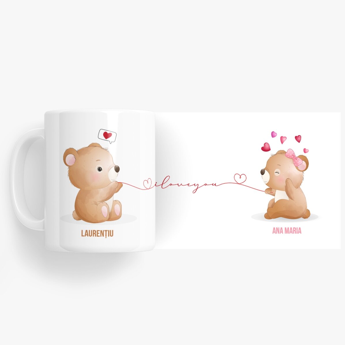 Taza personalizada con texto: Ositos enamorados