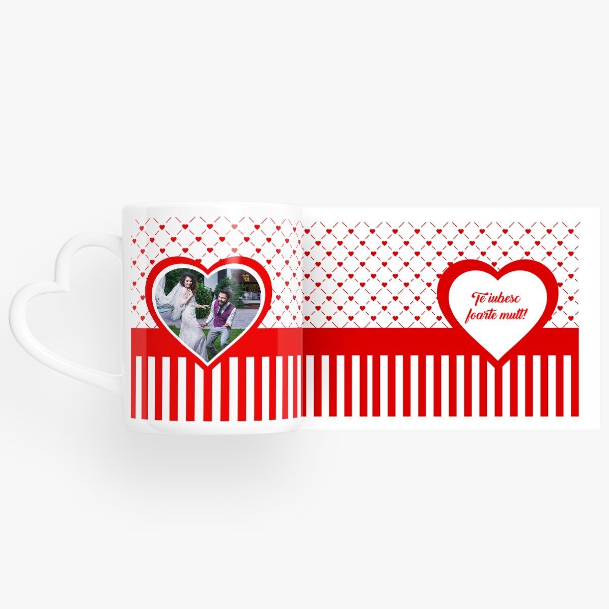 Taza personalizada #love con una foto y un texto - modelo con asa en forma de corazón
