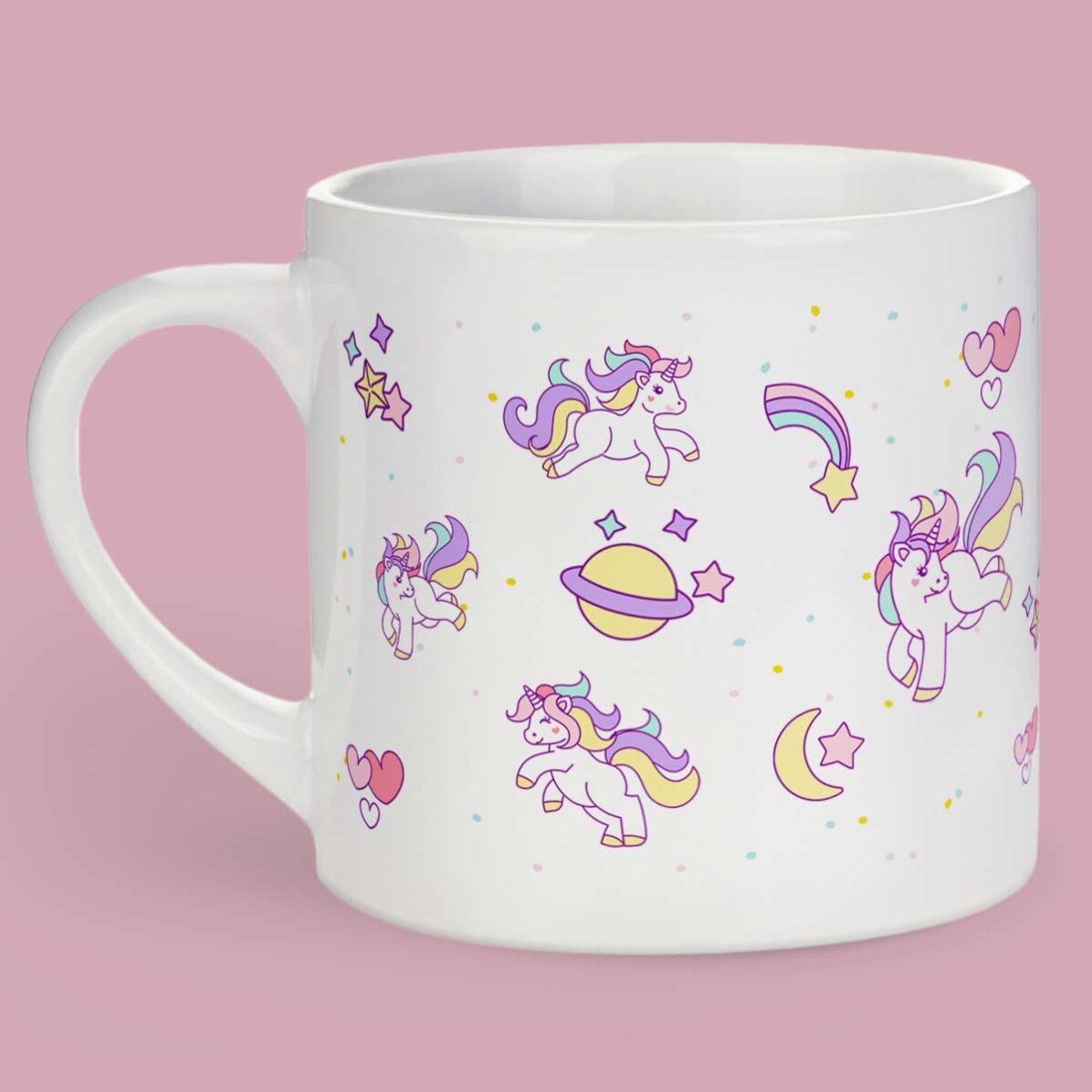 Taza personalizada para niños con texto: «Unicornios»