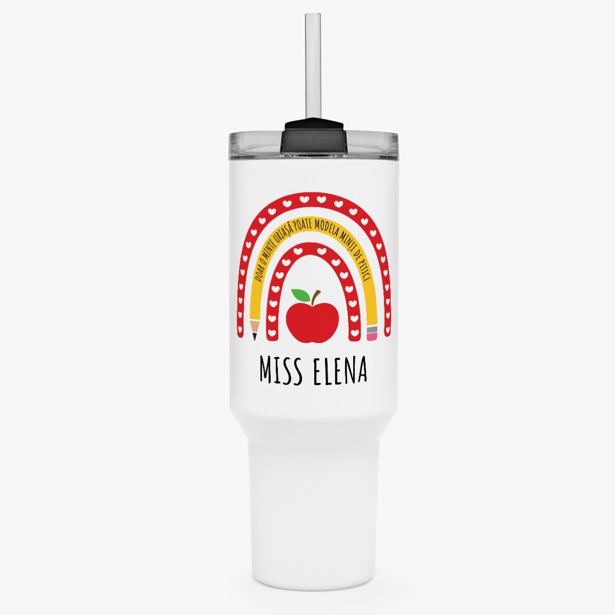Taza termo con asa y pajita personalizada con nombre - Teacher