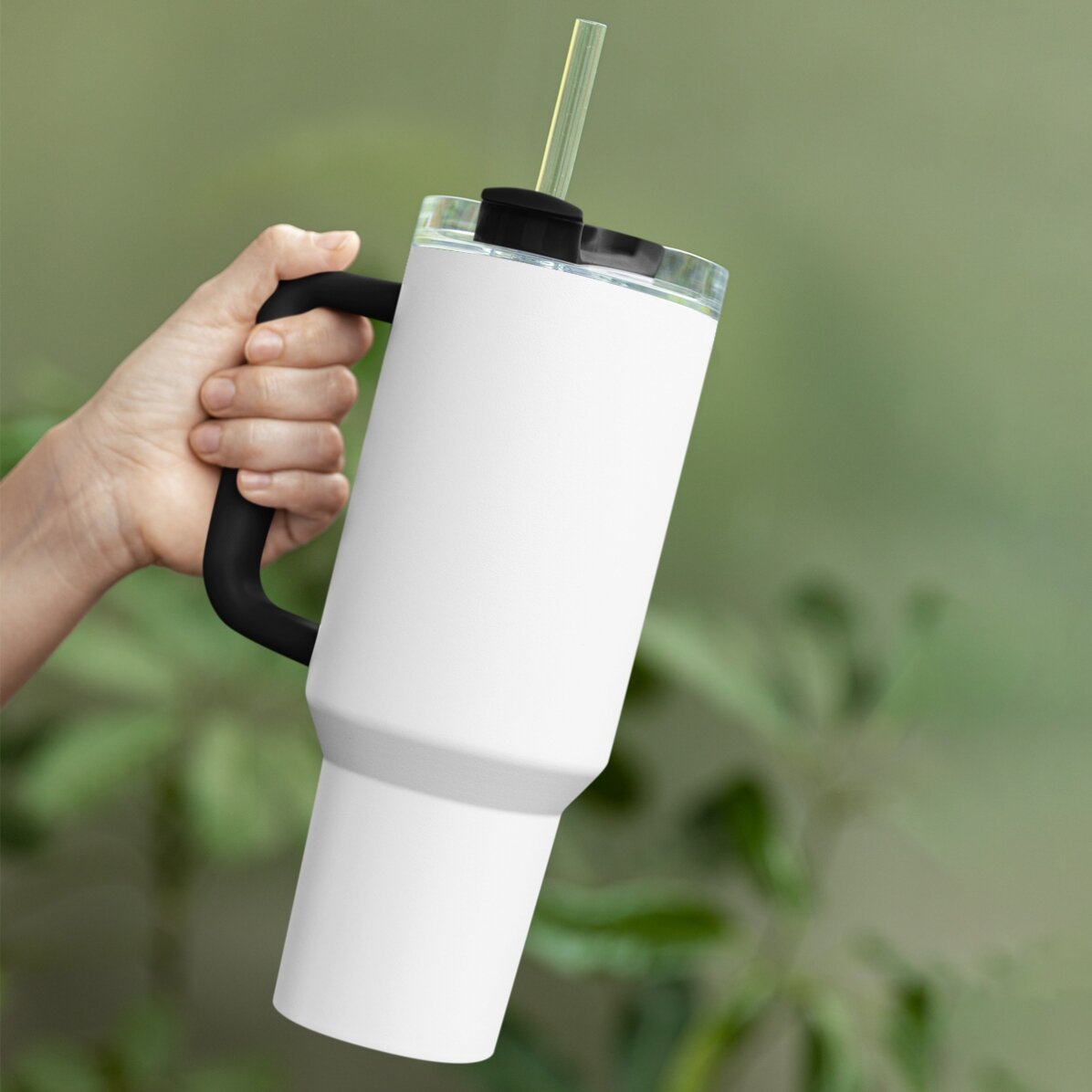 Thermos mug with handle and straw, personalised with message - Just one more chapter