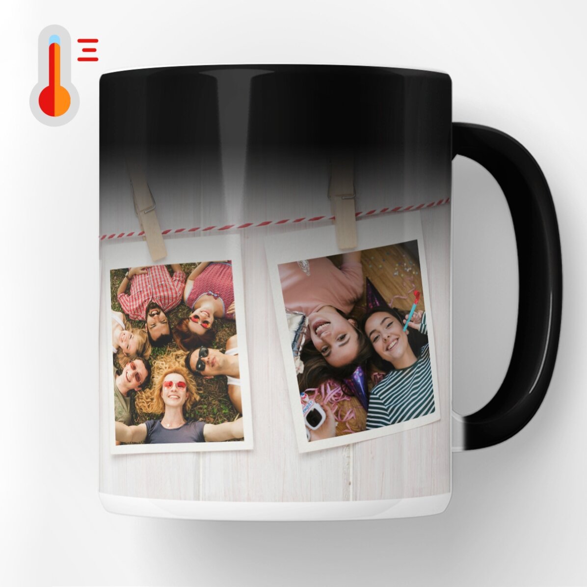 Taza termosensible personalizada con 3 fotos estilo Polaroid