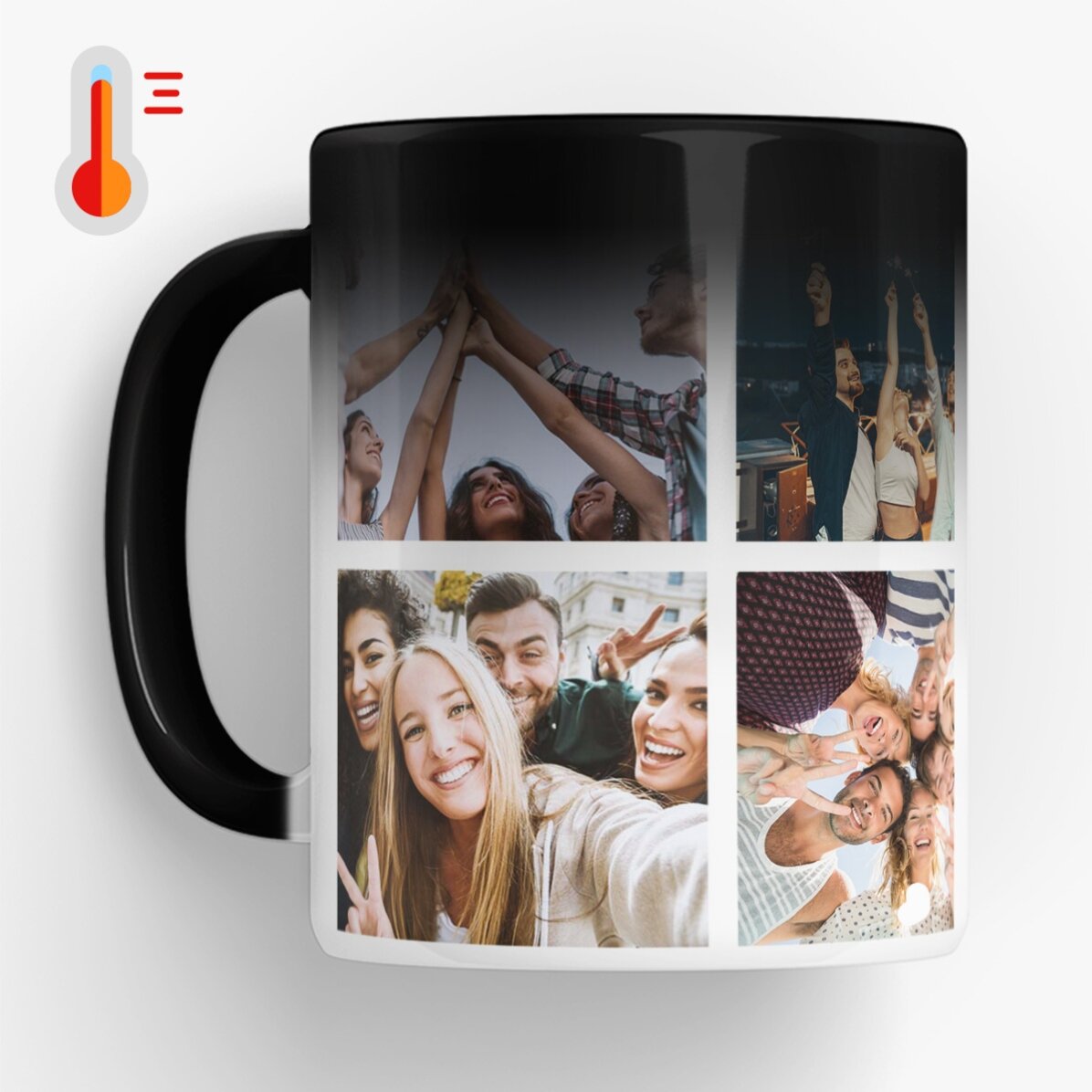 Taza termosensible personalizada con 6 fotos y un mensaje