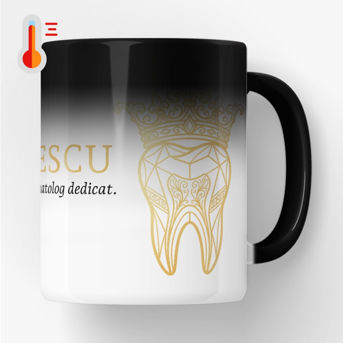 Taza termosensible personalizada con texto - Golden Dentist