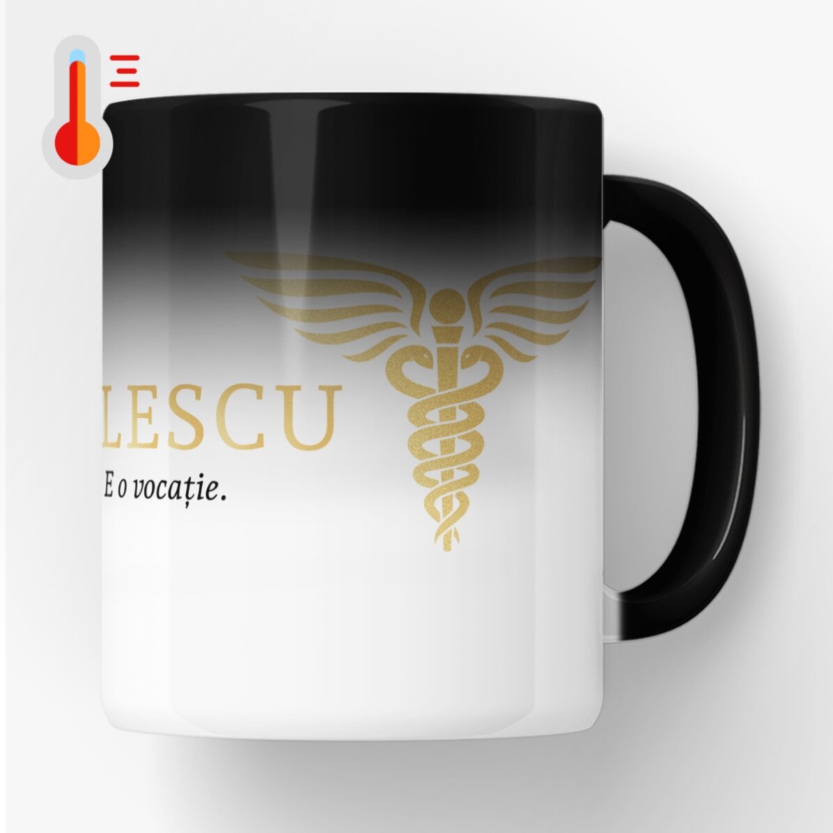 Taza termosensible personalizada con texto - Golden Doctor