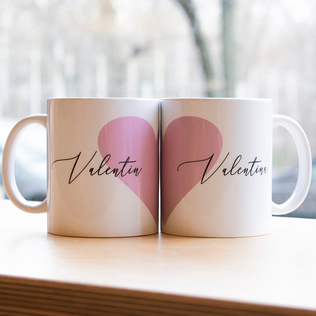 Tazas para parejas con mensaje: modelo con forma de corazón