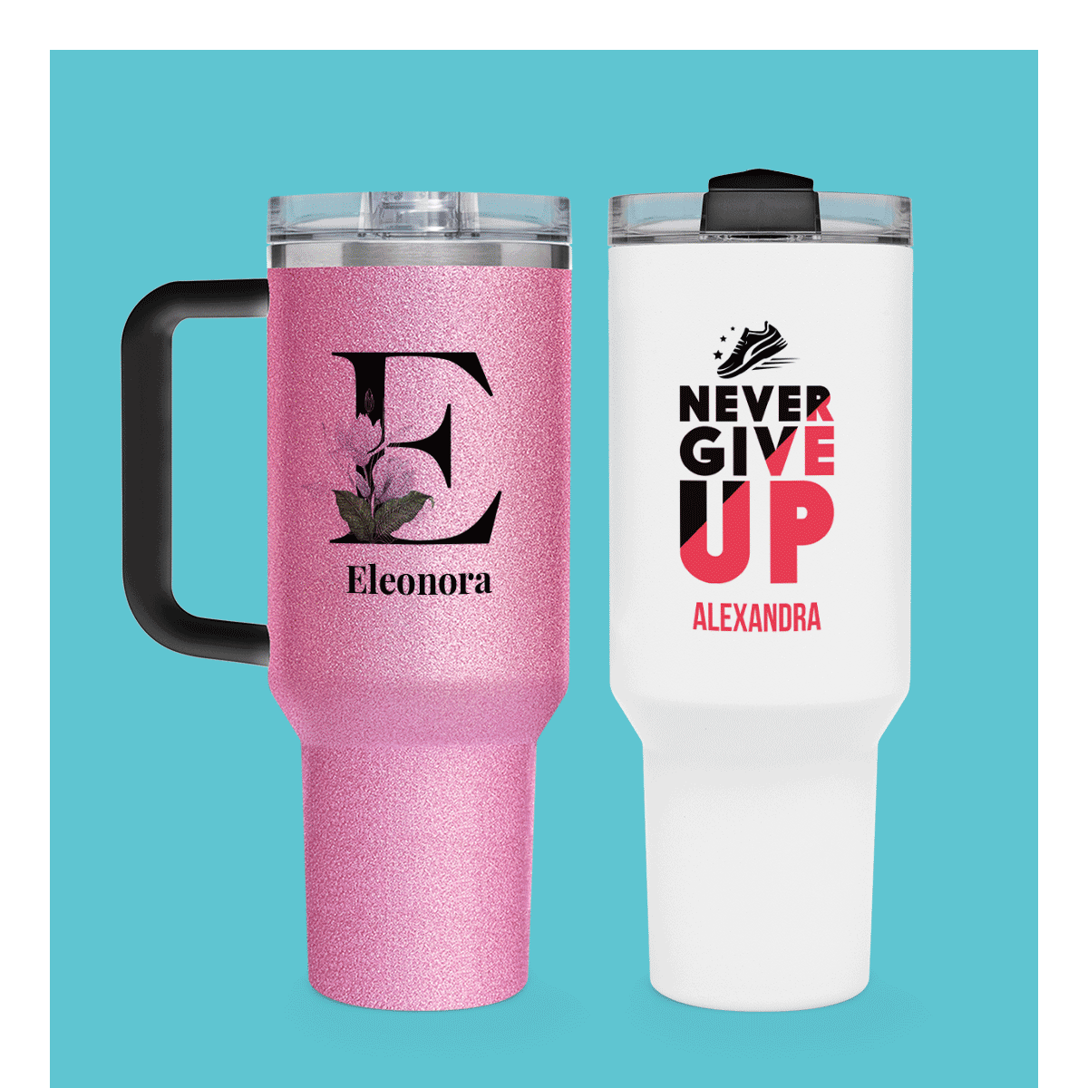 Vasos termo con asa y pajita personalizados