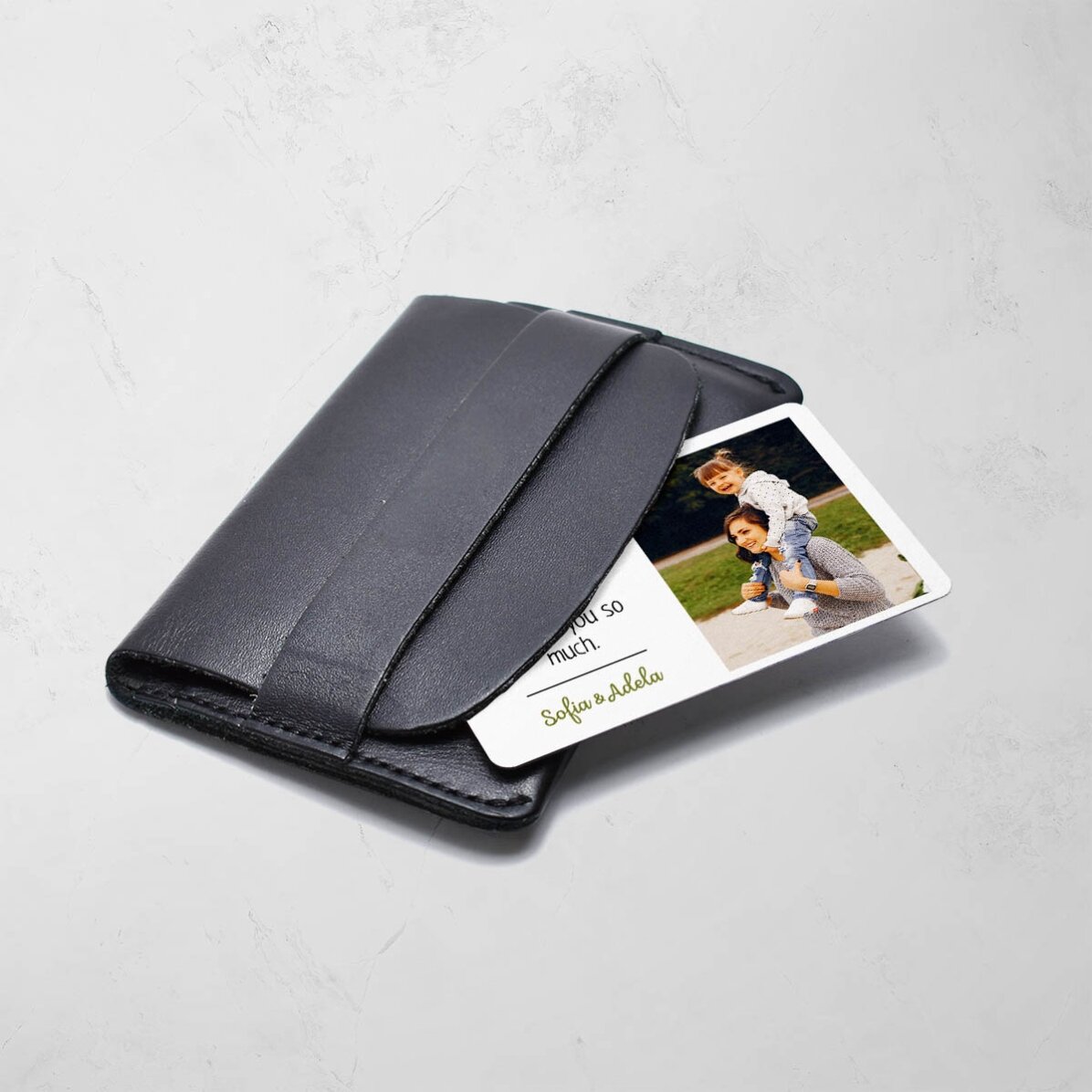 Tarjeta de aluminio personalizada por ambas caras con 2 fotos y un mensaje